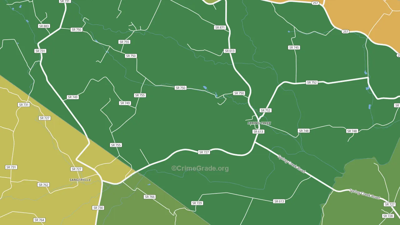 Spring Creek, VA Map of Robbery Rates