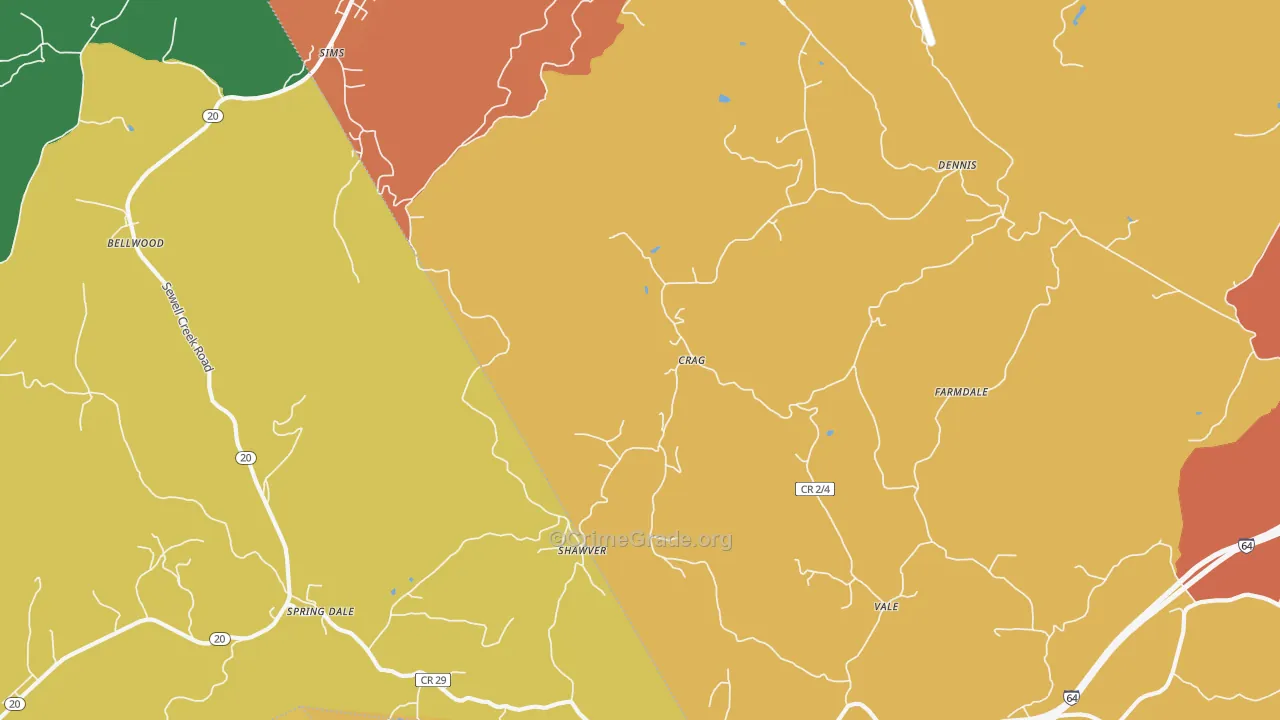 Spring Dale, WV Map of Robbery Rates