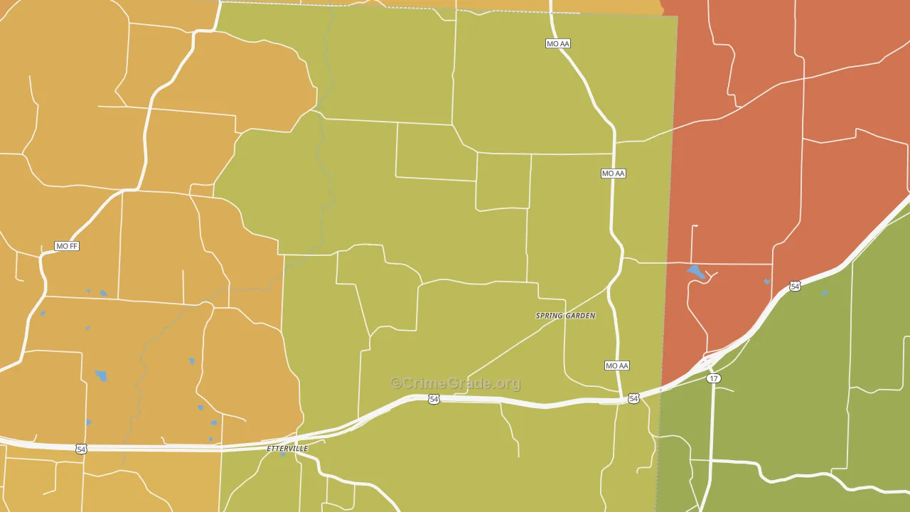 Spring Garden, MO Map of Robbery Rates