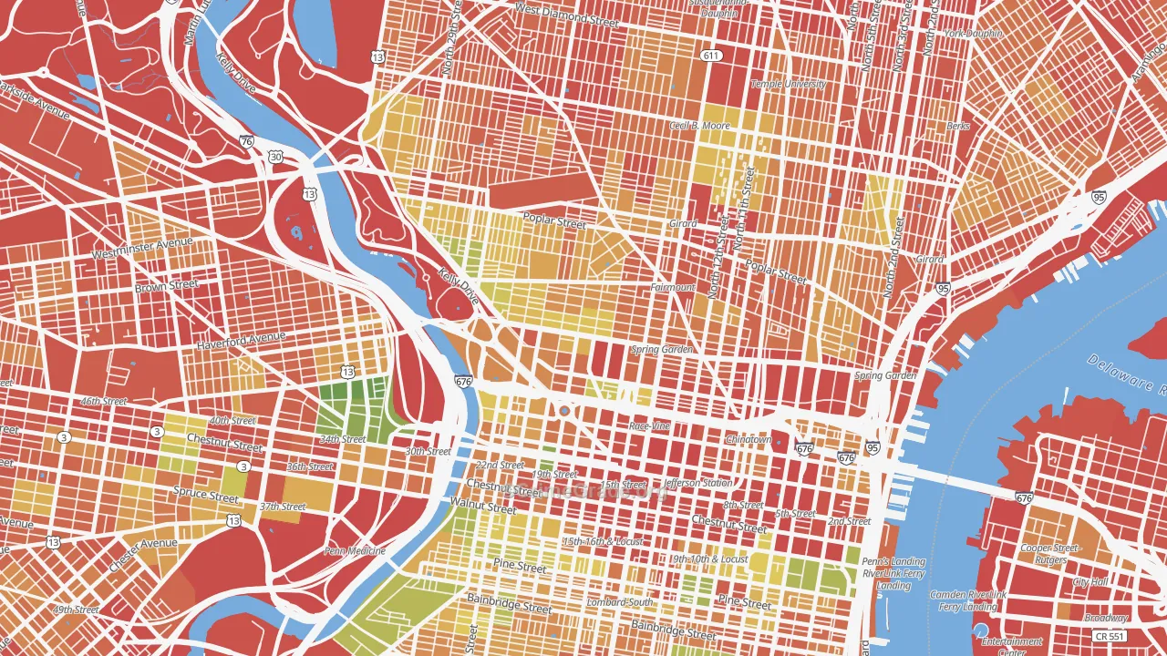 Spring Garden, Philadelphia, PA Map of Robbery Rates