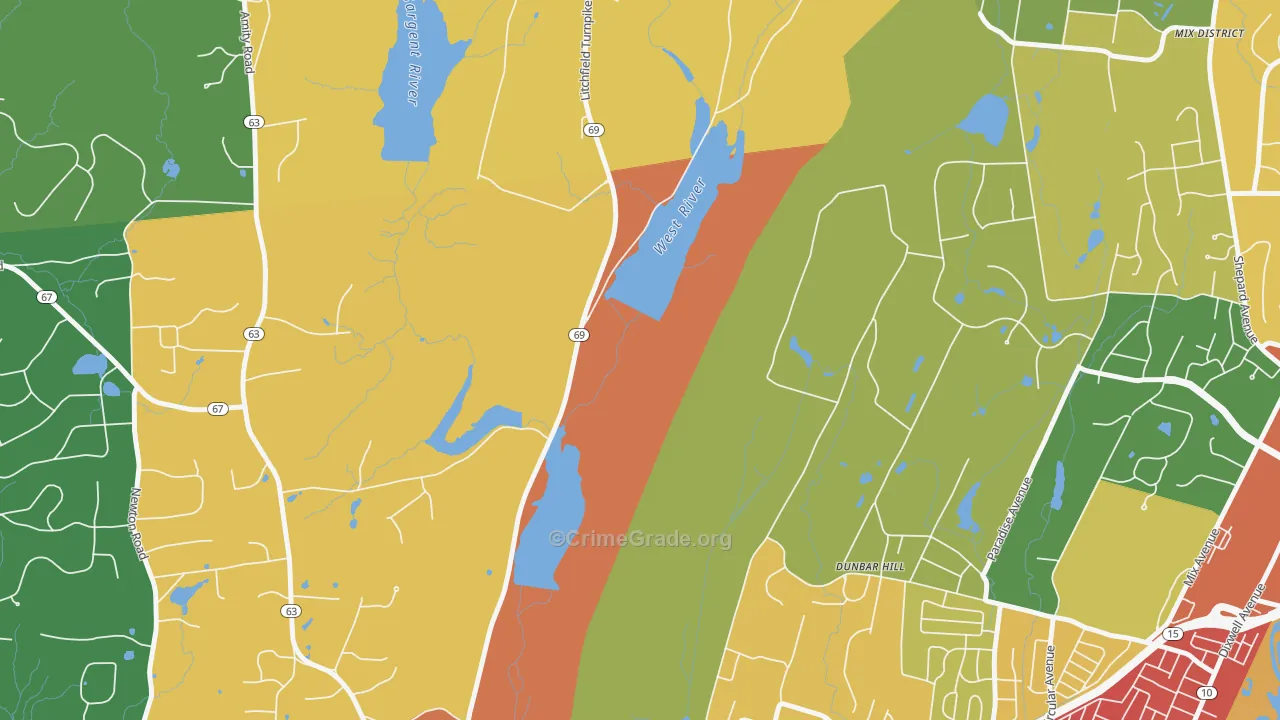 Spring Glen, CT Map of Robbery Rates