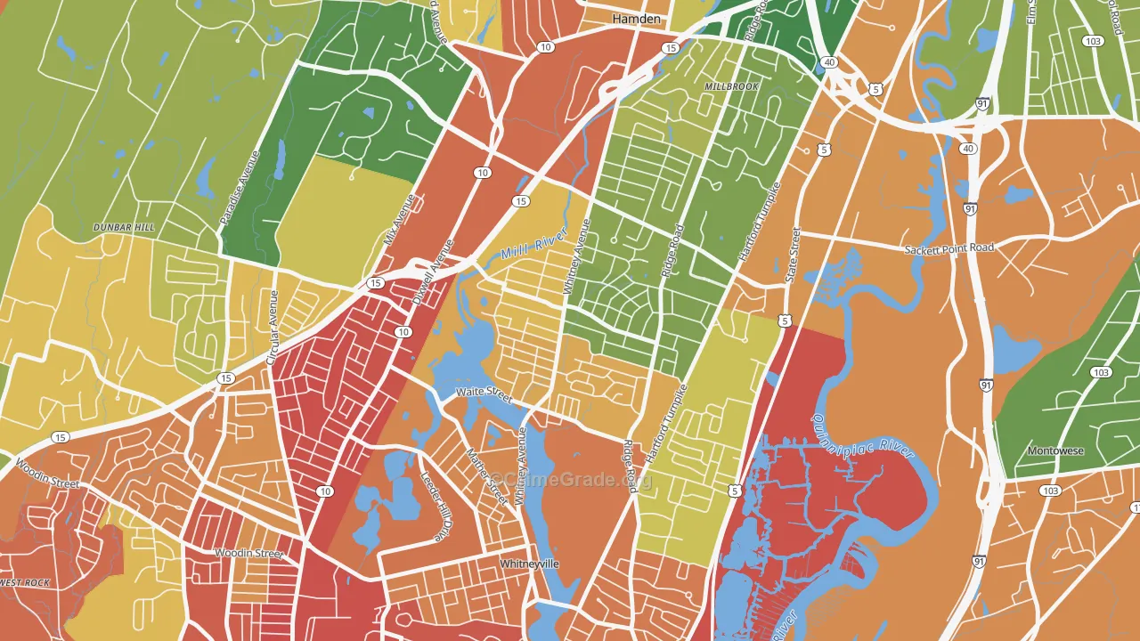 Spring Glen, Hamden, CT Map of Robbery Rates