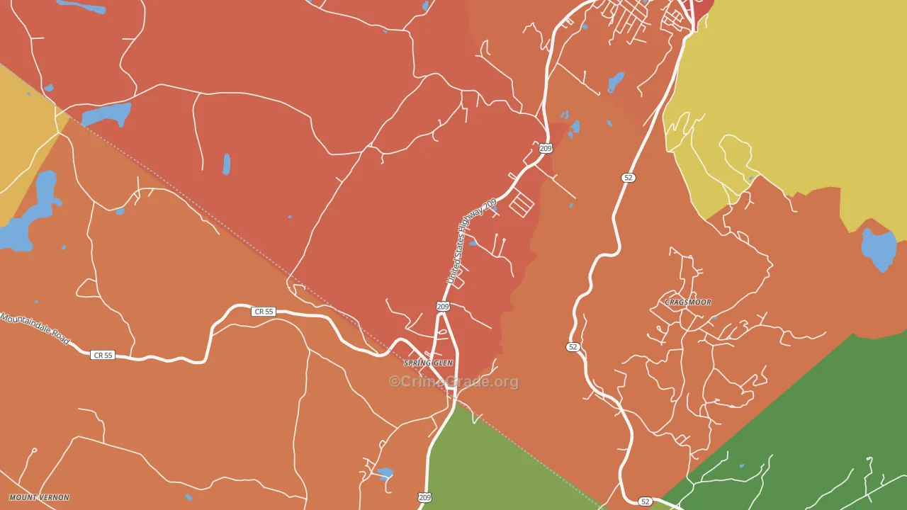 Spring Glen, NY Map of Robbery Rates