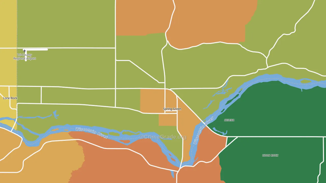 Spring Green, WI Map of Robbery Rates