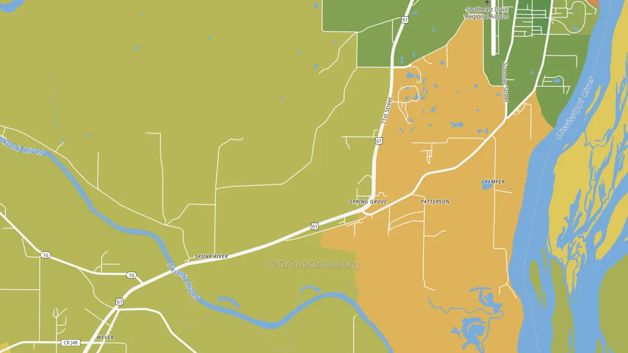 Spring Grove, IA Map of Robbery Rates
