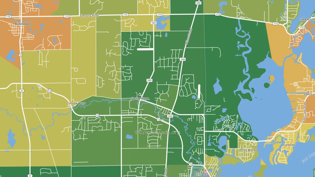 Spring Grove, IL Map of Robbery Rates