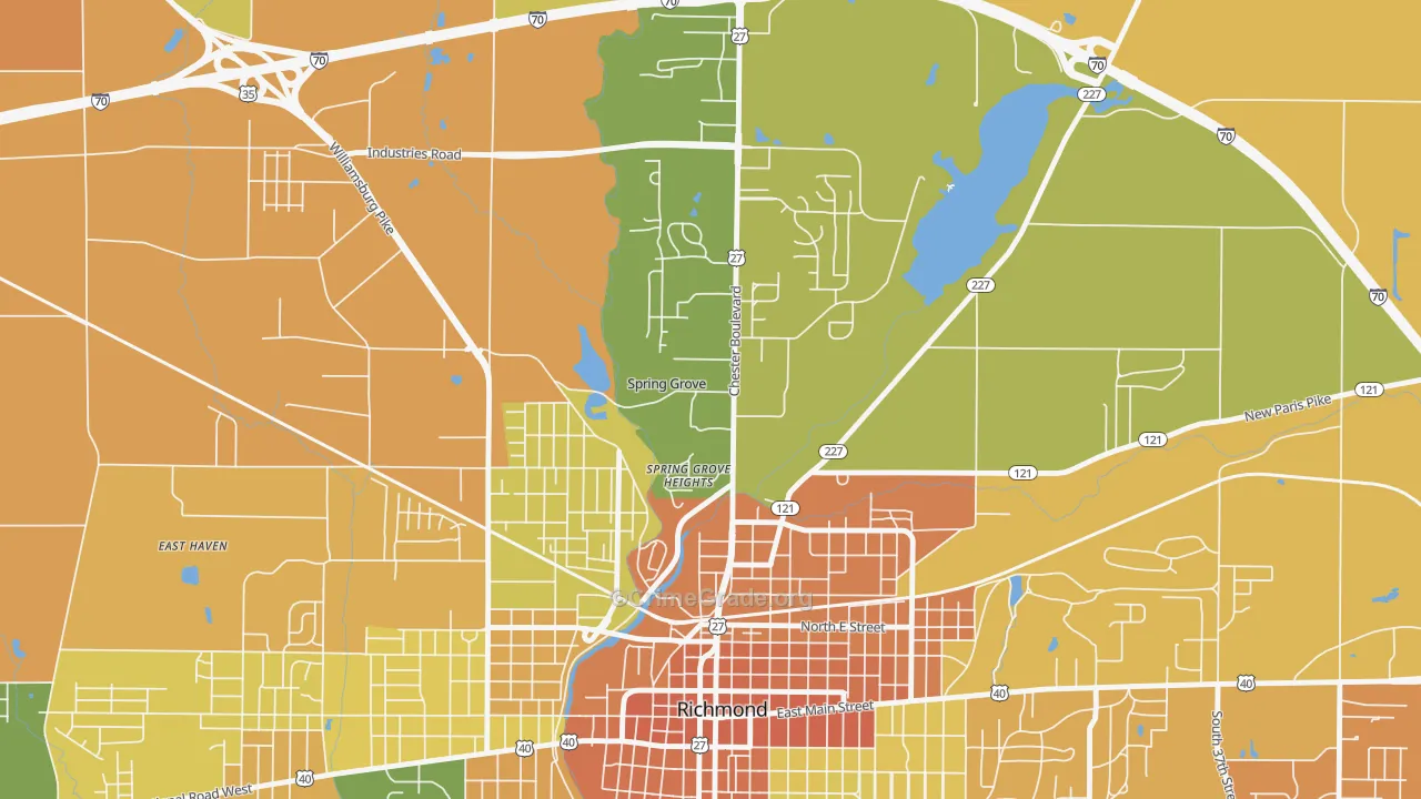 Spring Grove, IN Map of Robbery Rates
