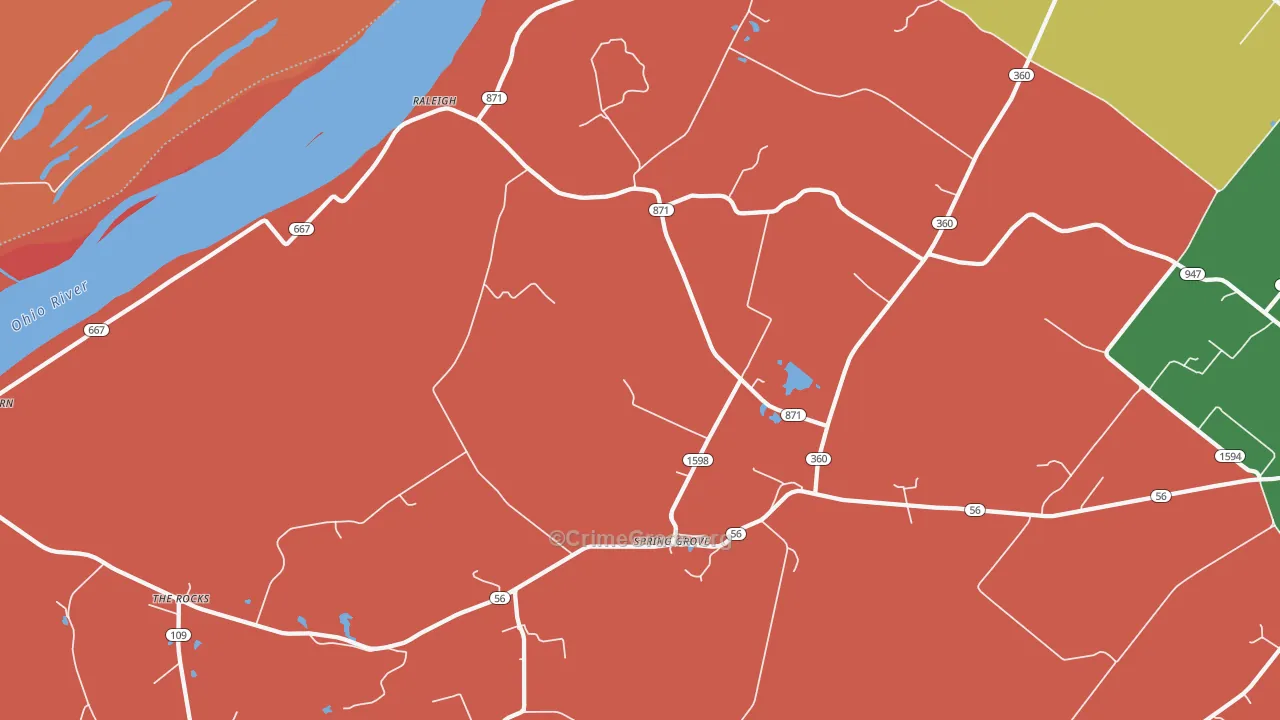 Spring Grove, KY Map of Robbery Rates