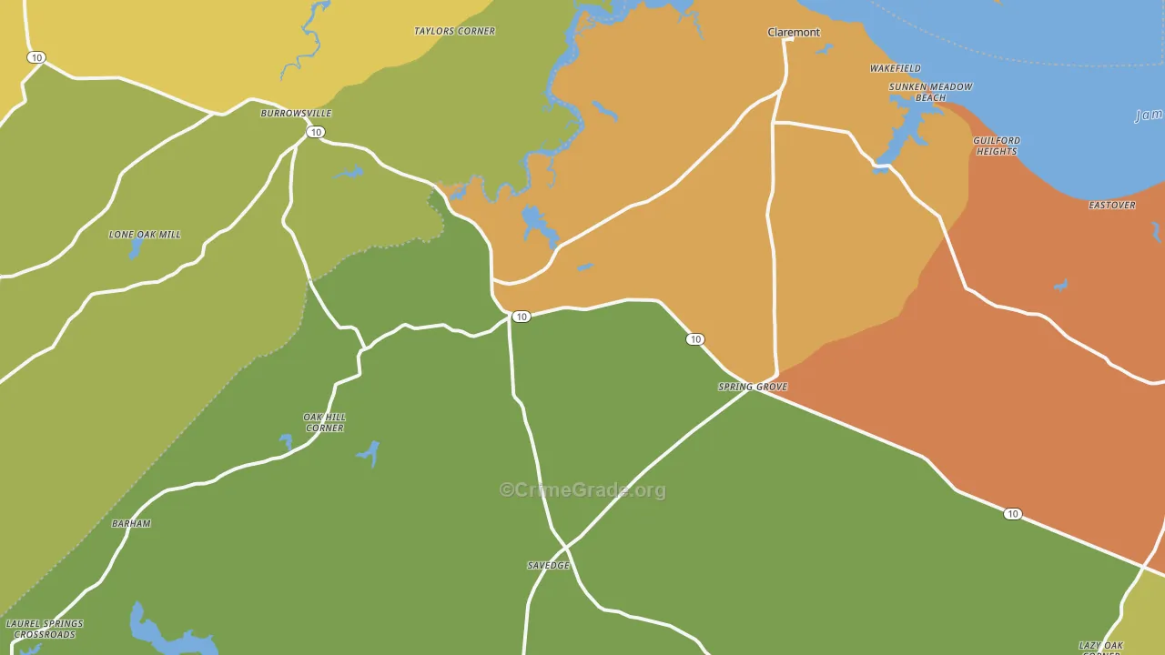 Spring Grove, VA Map of Robbery Rates