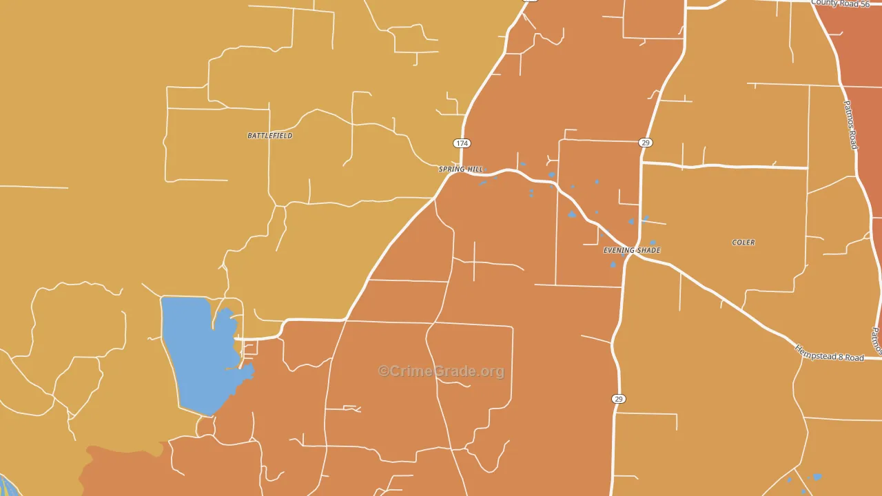 Spring Hill, AR Map of Robbery Rates