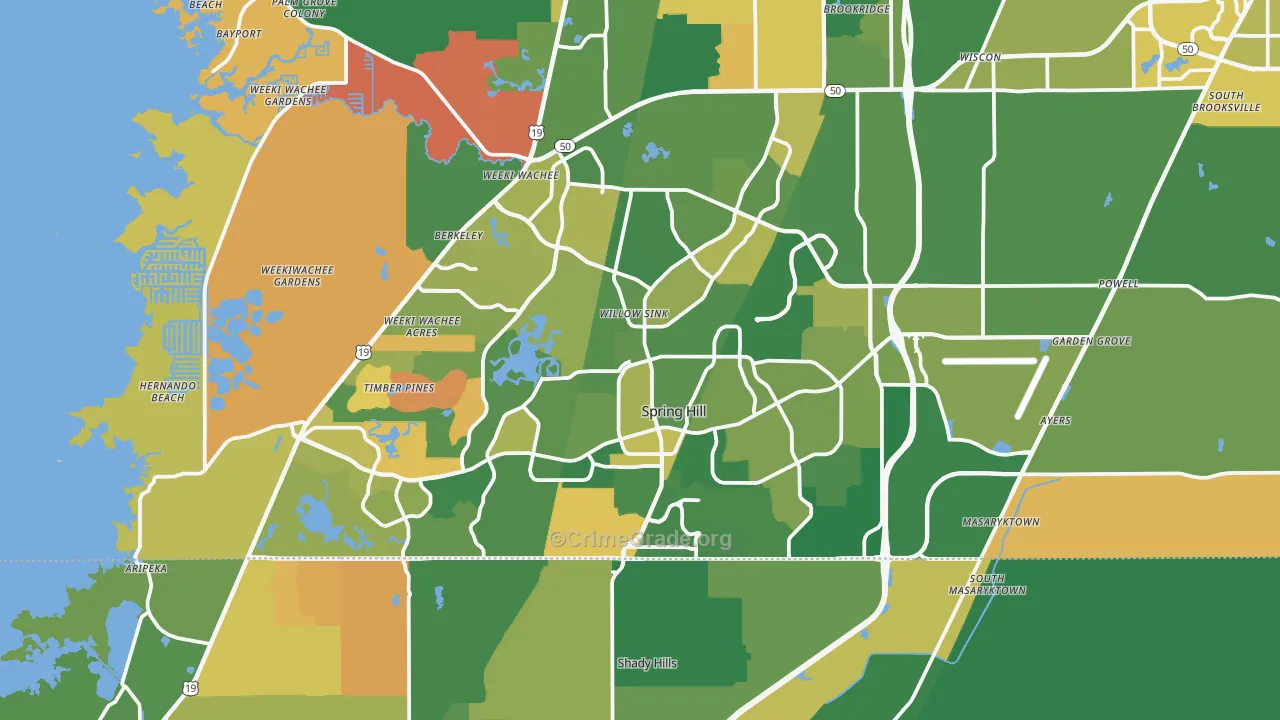 Spring Hill, FL Map of Robbery Rates