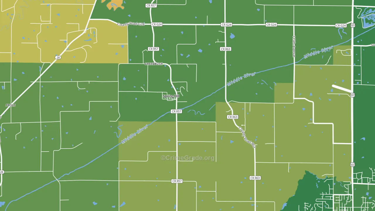 Spring Hill, IA Map of Robbery Rates