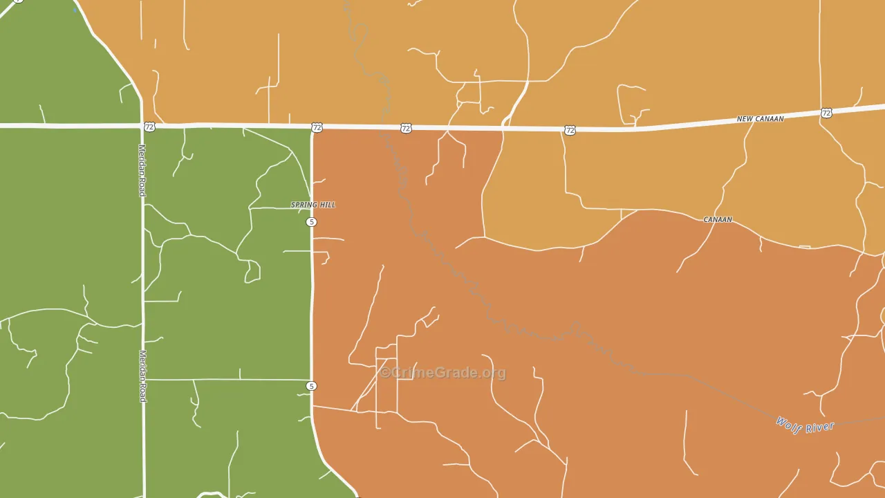 Spring Hill, MS Map of Robbery Rates