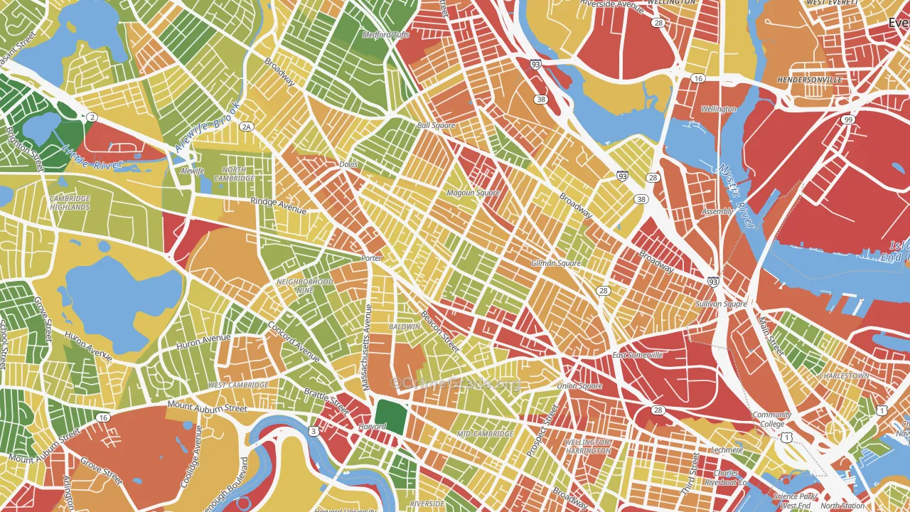 Spring Hill, Somerville, MA Map of Robbery Rates