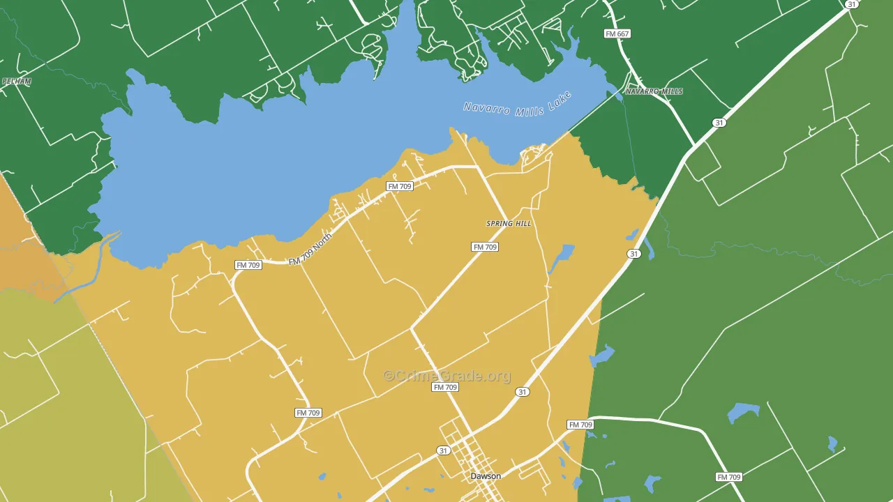 Spring Hill, TX Map of Robbery Rates
