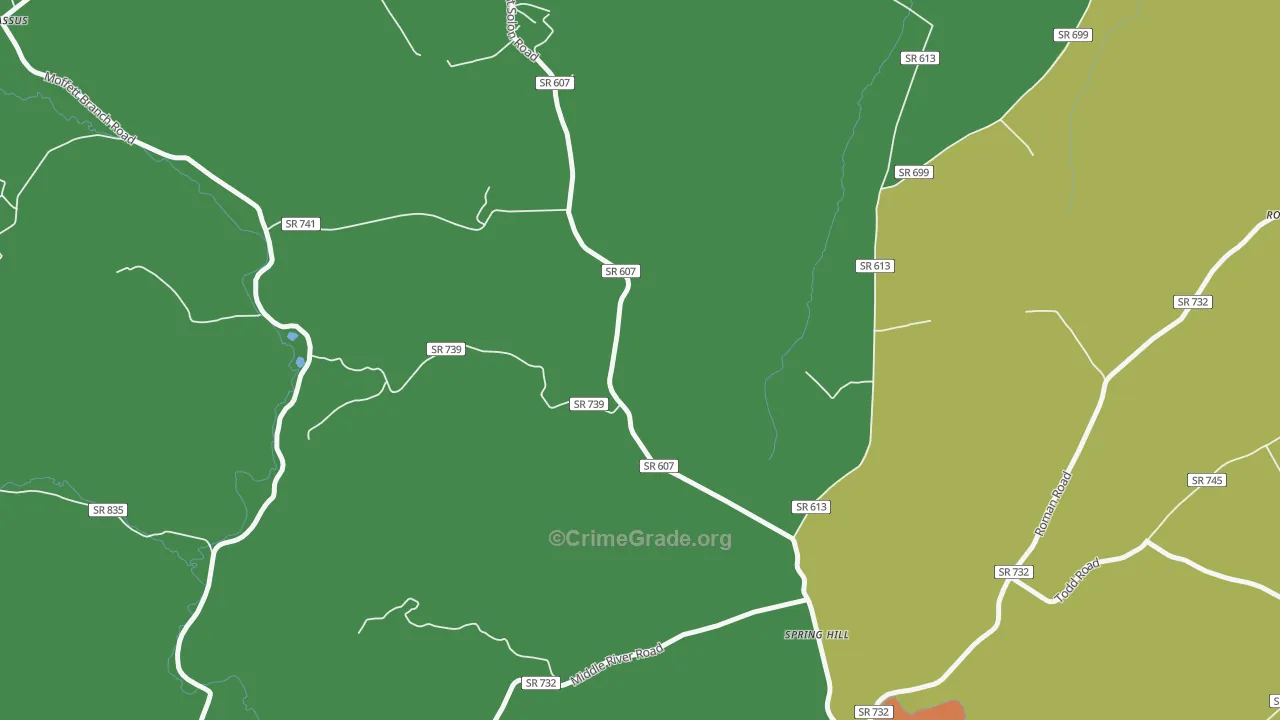 Spring Hill, VA Map of Robbery Rates