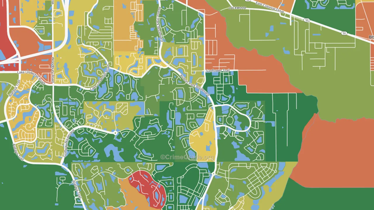 Spring Isle, Alafaya, FL Map of Robbery Rates