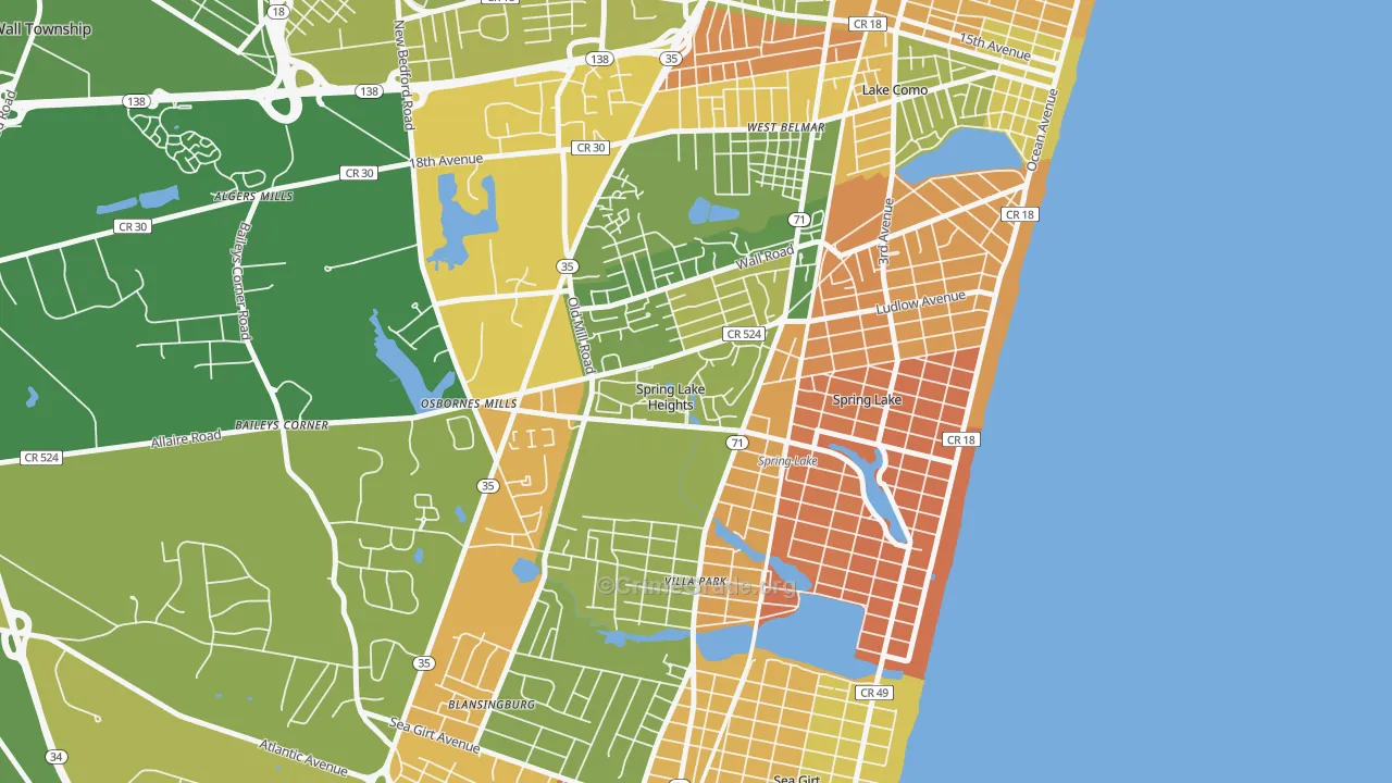 Spring Lake Heights, NJ Map of Robbery Rates
