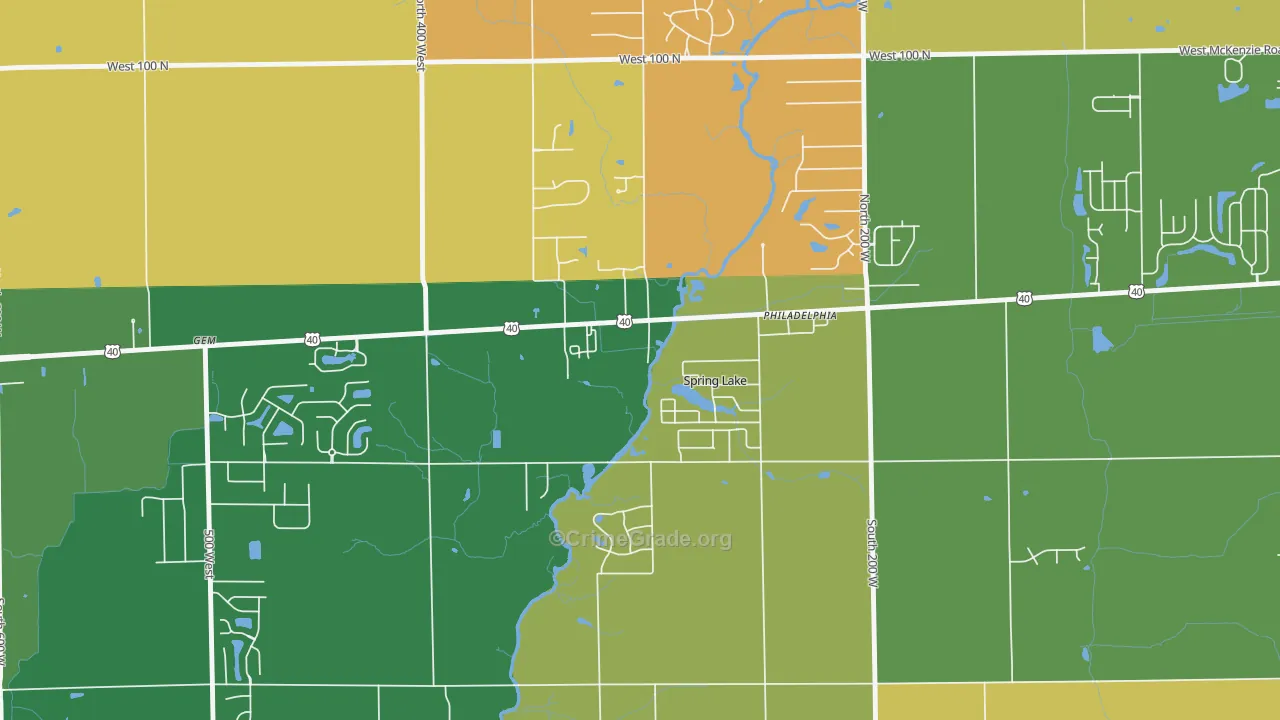 Spring Lake, IN Map of Robbery Rates