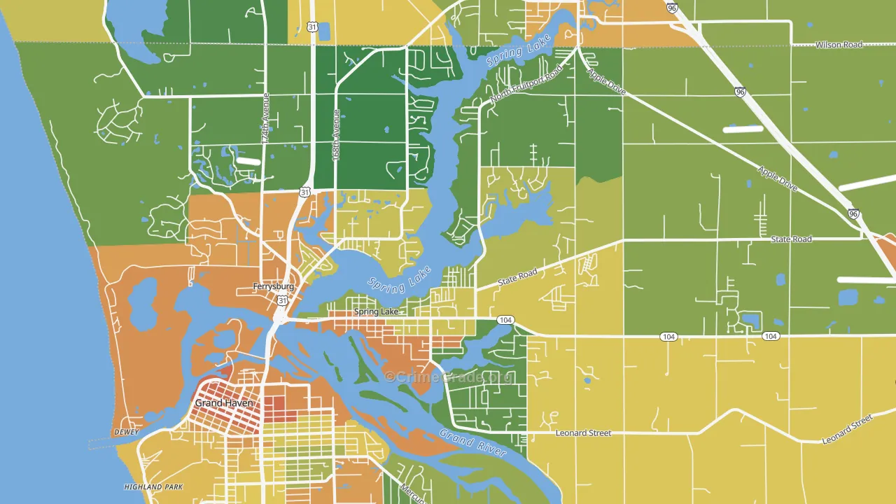 Spring Lake, MI Map of Robbery Rates