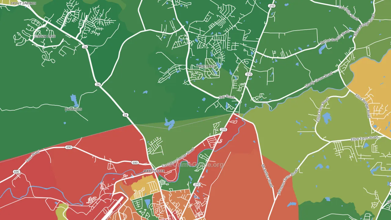 Spring Lake, NC Map of Robbery Rates