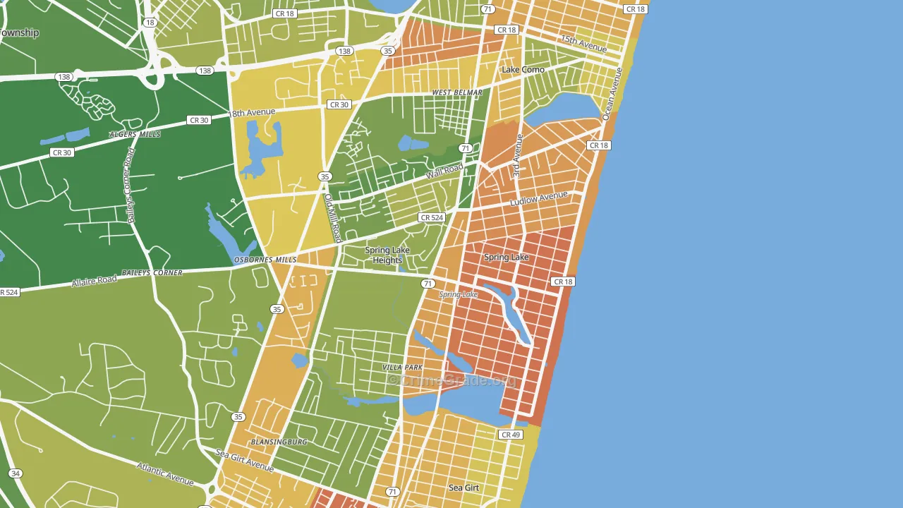 Spring Lake, NJ Map of Robbery Rates