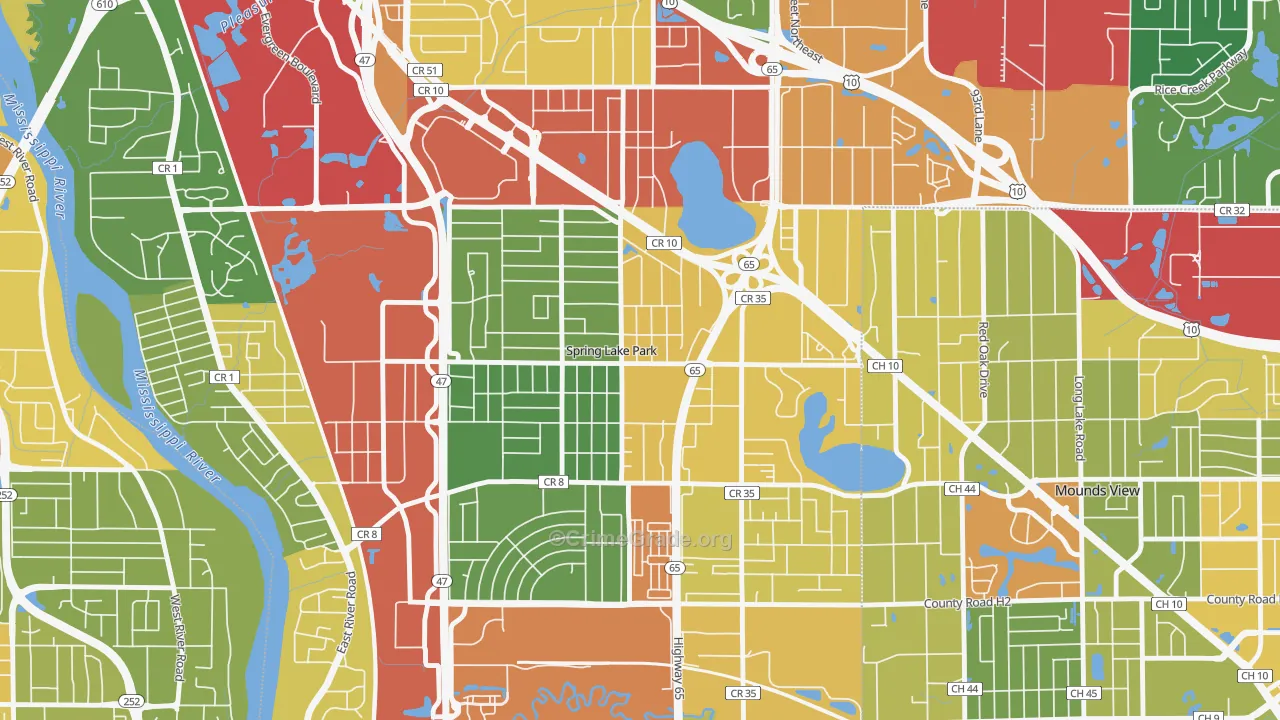 Spring Lake Park, MN Map of Robbery Rates