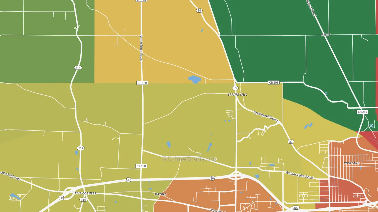 Spring Mill, OH Map of Robbery Rates