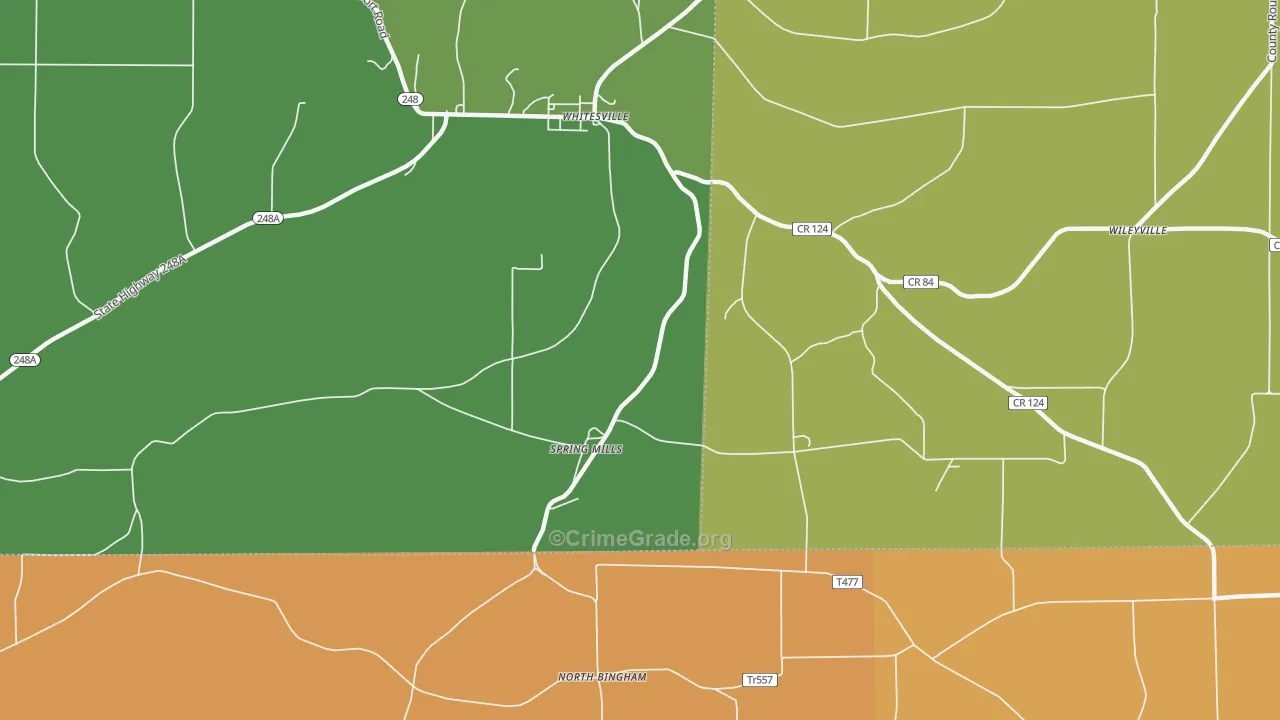 Spring Mills, NY Map of Robbery Rates