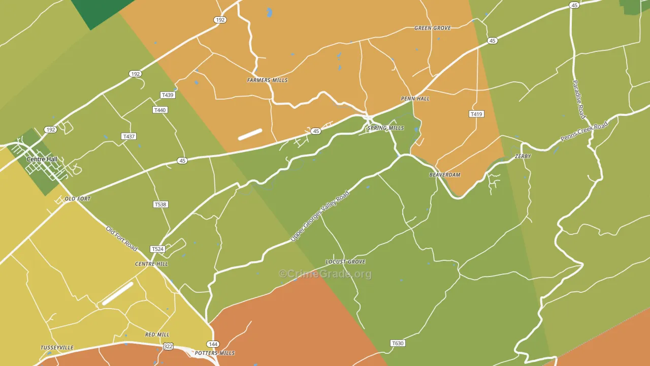 Spring Mills, PA Map of Robbery Rates