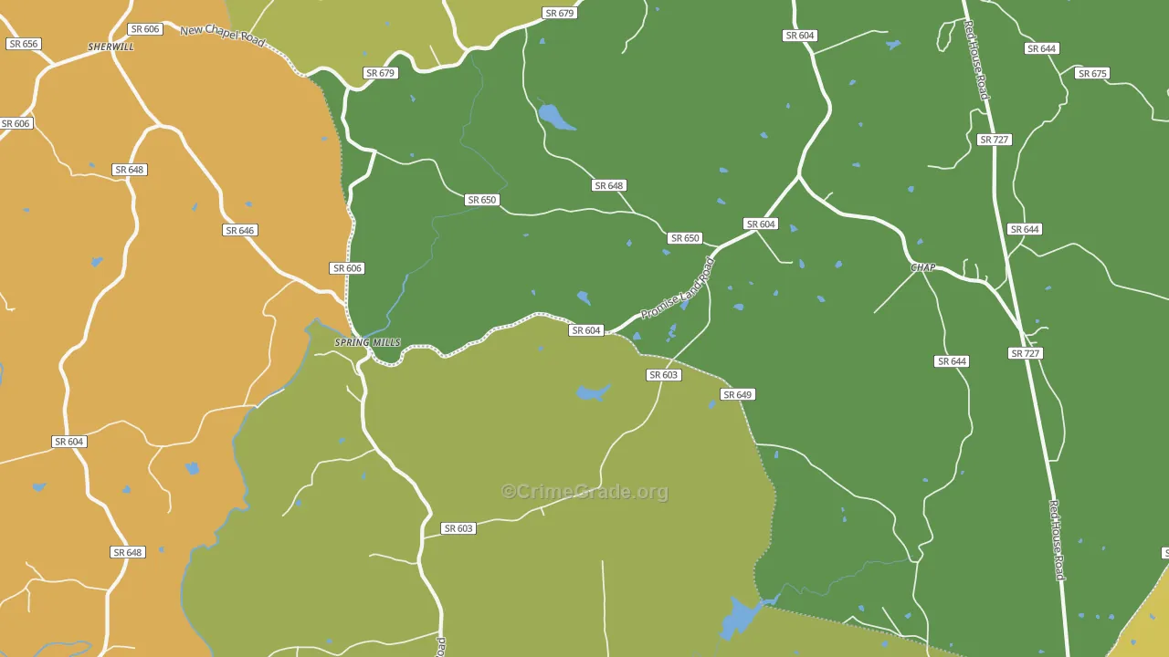Spring Mills, VA Map of Robbery Rates