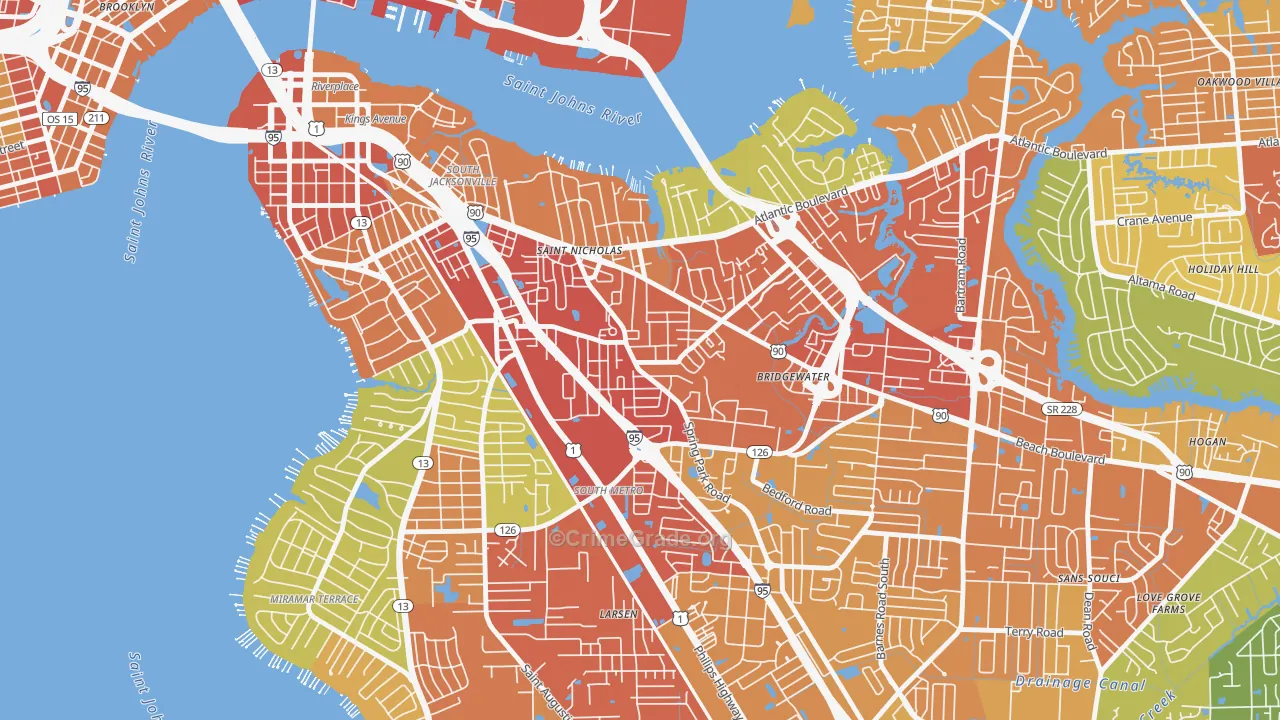 Spring Park, Jacksonville, FL Map of Robbery Rates