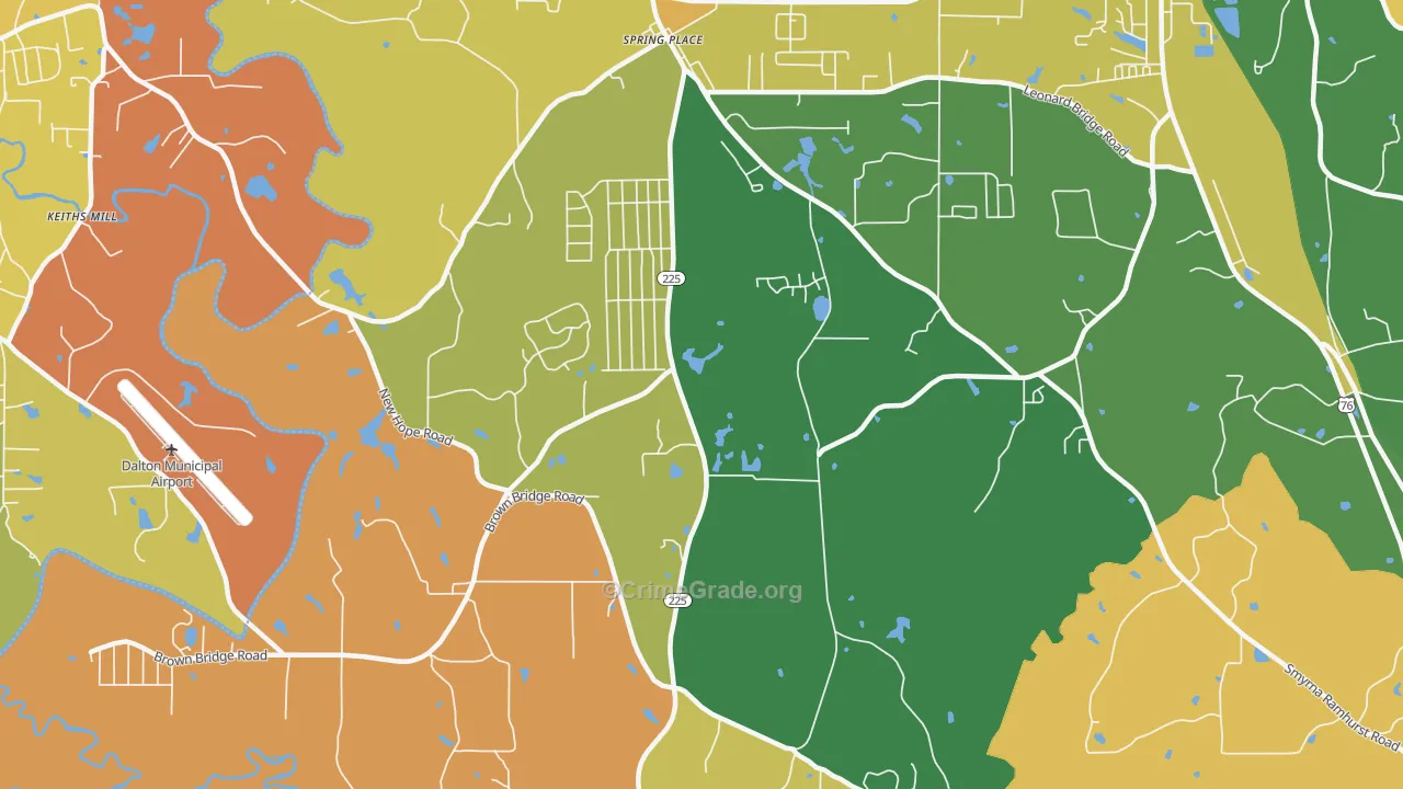 Spring Place, GA Map of Robbery Rates