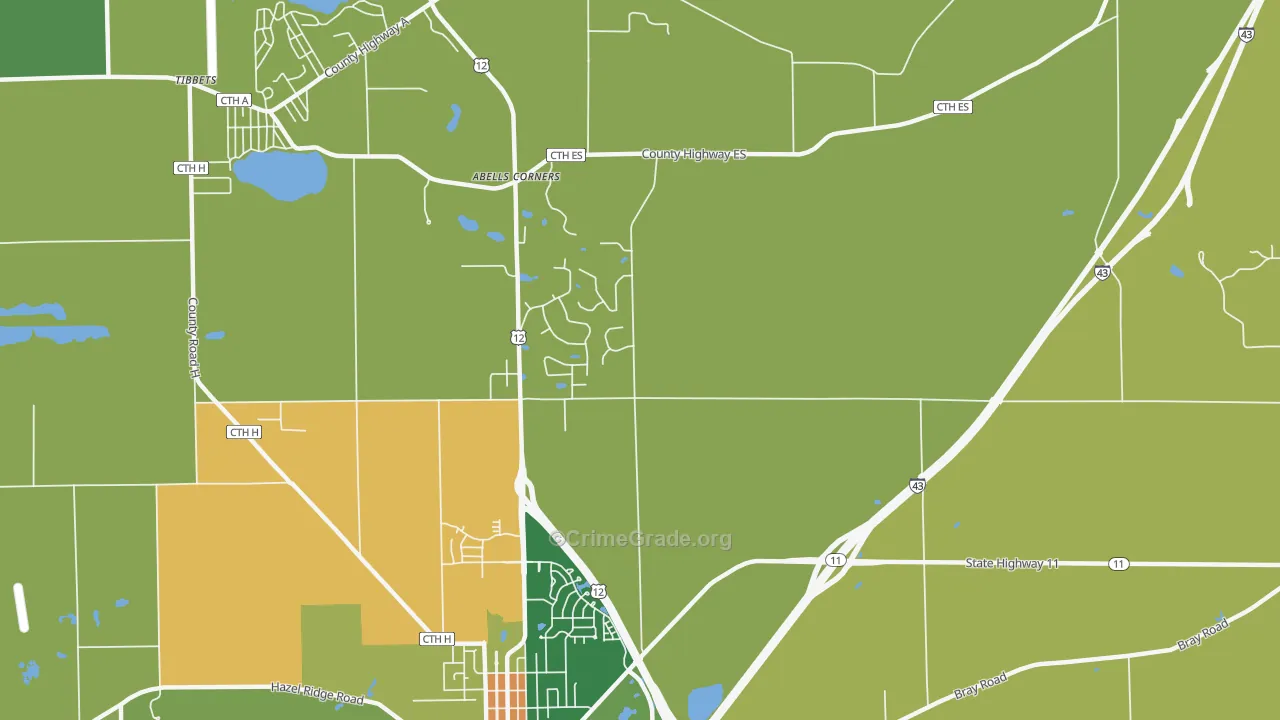 Spring Prairie, WI Map of Robbery Rates