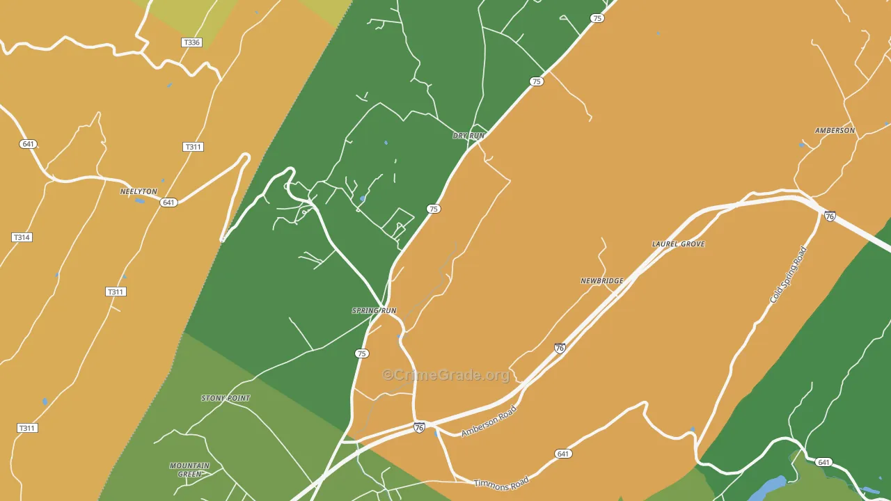 Spring Run, PA Map of Robbery Rates