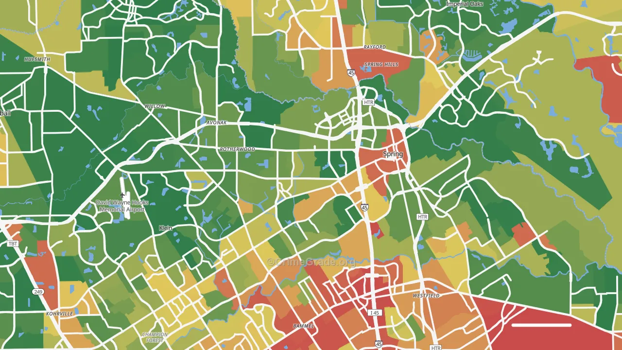 Spring, TX Map of Robbery Rates