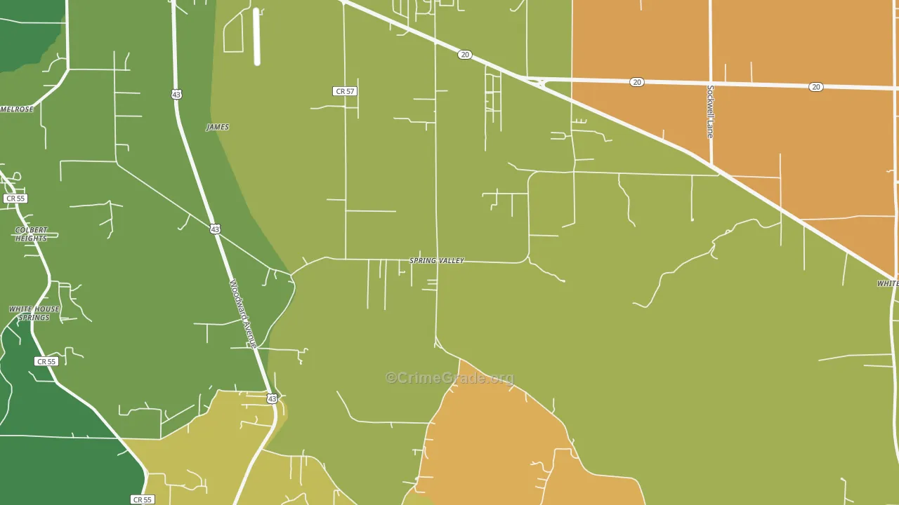 Spring Valley, AL Map of Robbery Rates