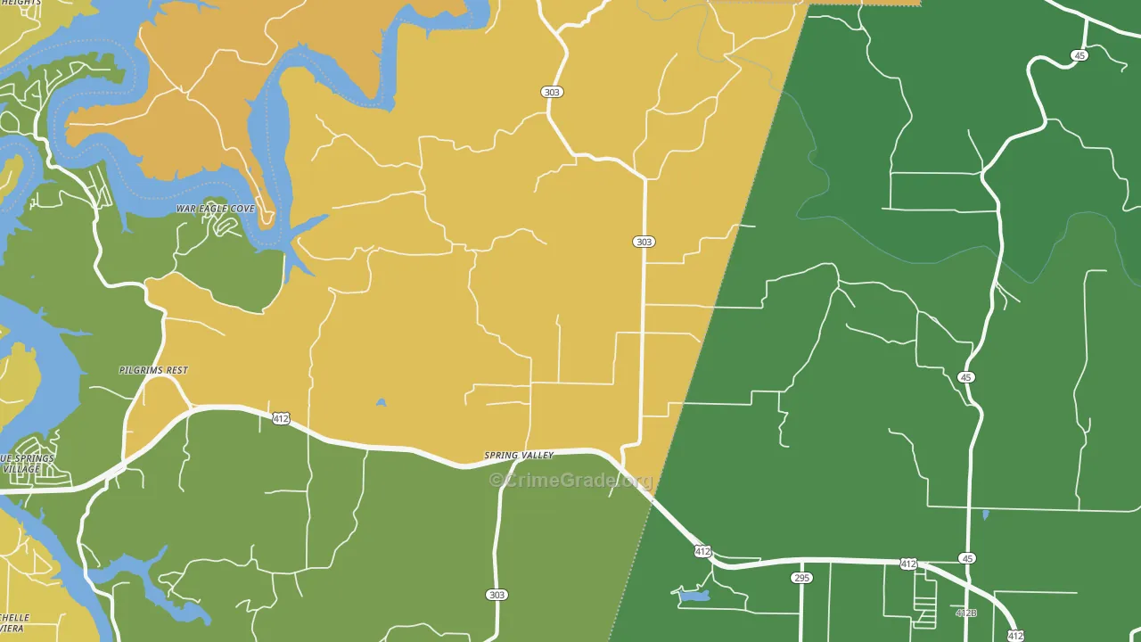 Spring Valley, AR Map of Robbery Rates