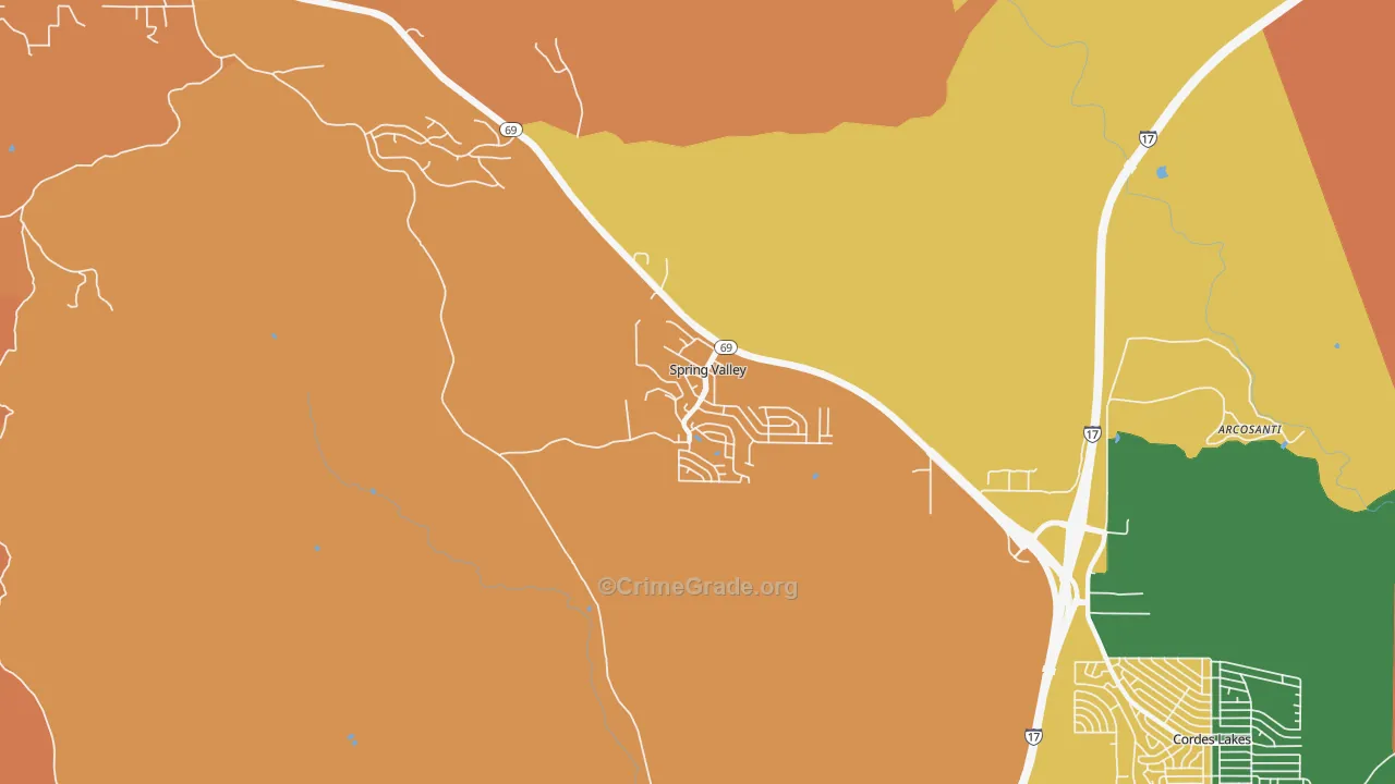 Spring Valley, AZ Map of Robbery Rates