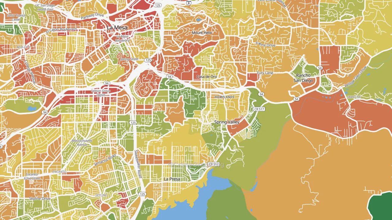 Spring Valley, CA Map of Robbery Rates