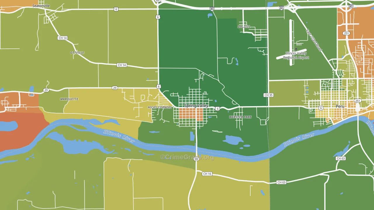 Spring Valley, IL Map of Robbery Rates