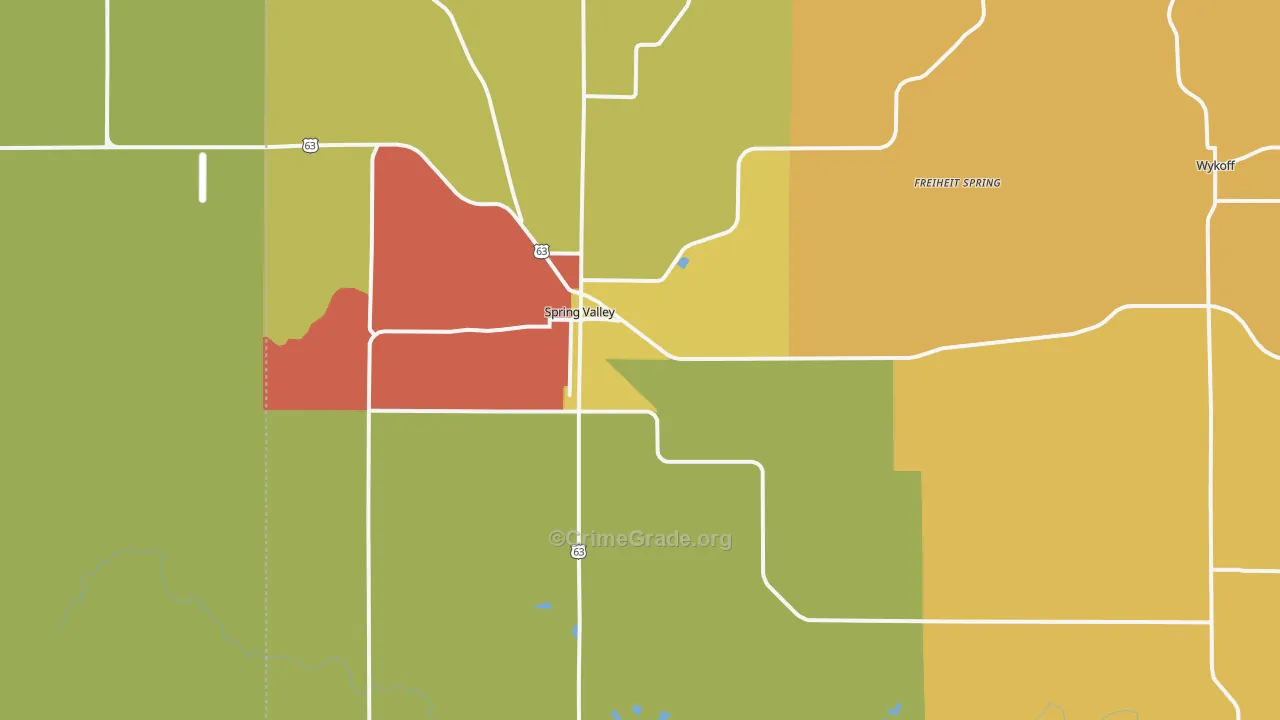 Spring Valley, MN Map of Robbery Rates