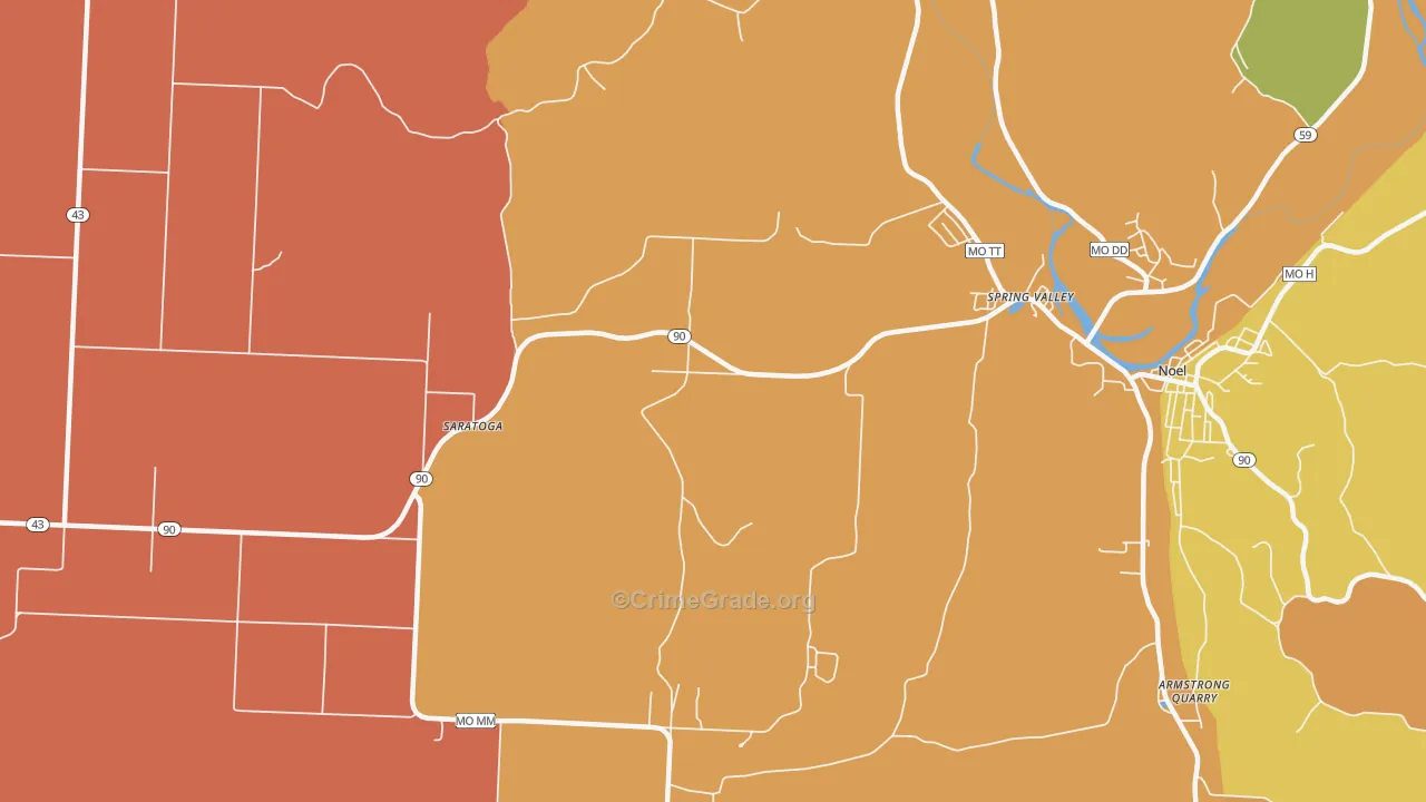 Spring Valley, MO Map of Robbery Rates
