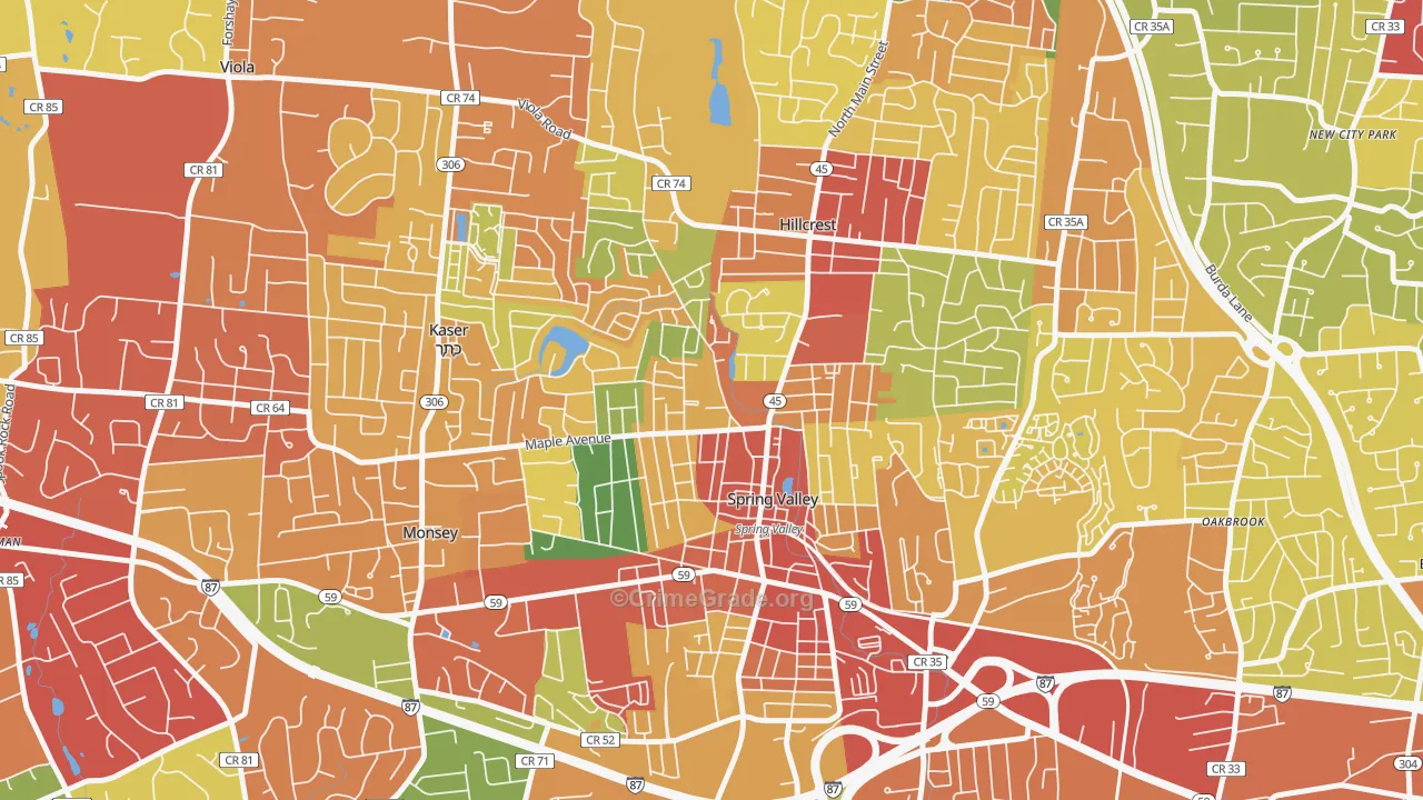 Spring Valley, NY Map of Robbery Rates