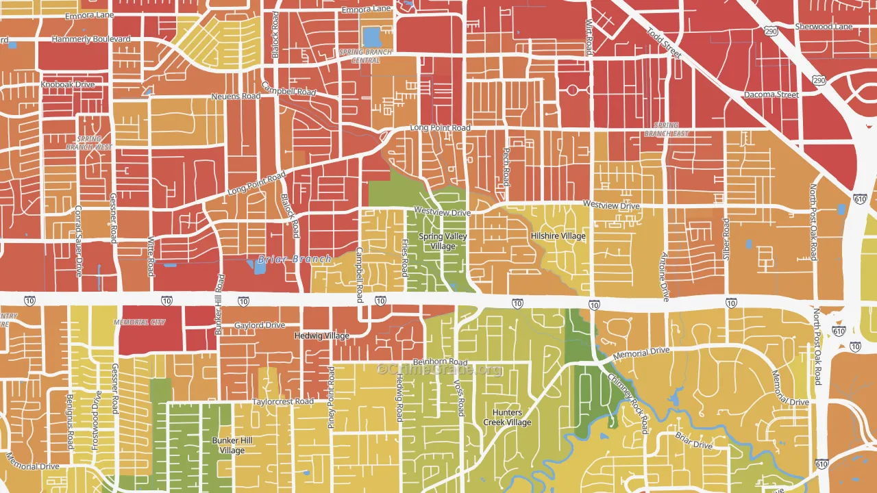 Spring Valley, TX Map of Robbery Rates