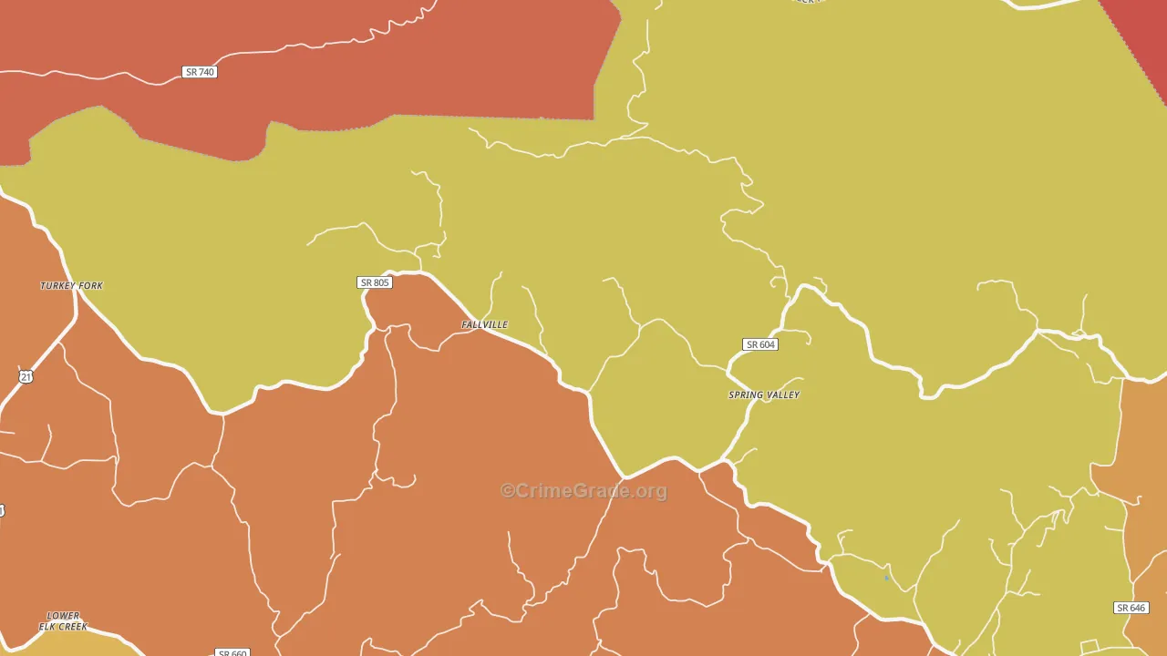 Spring Valley, VA Map of Robbery Rates
