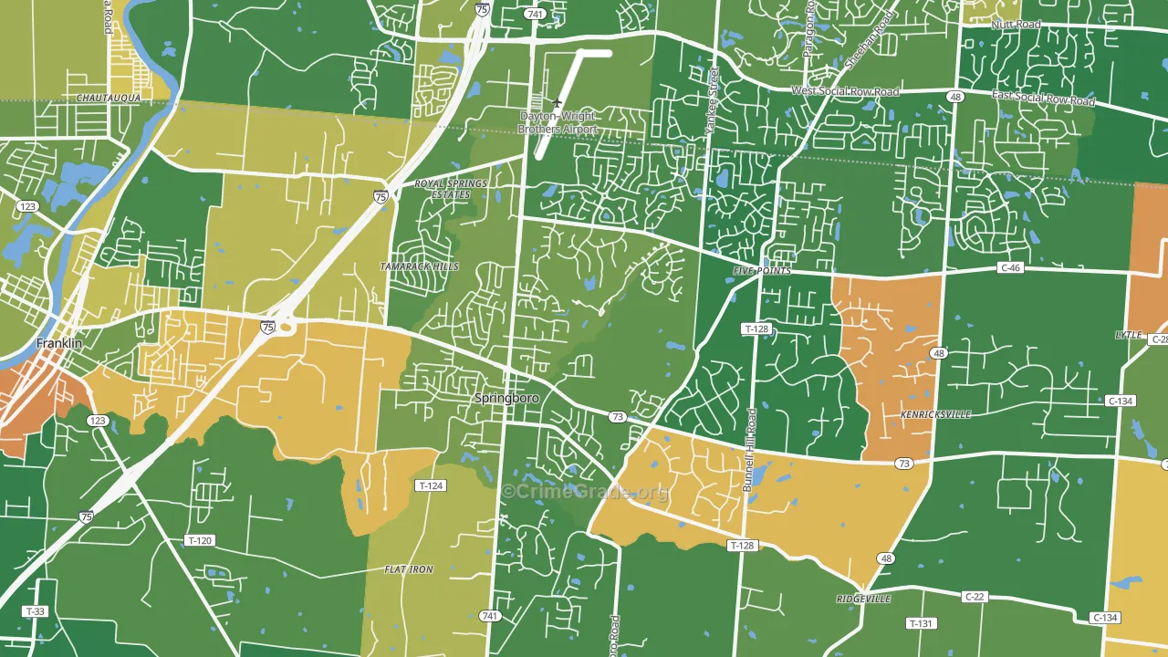 Springboro, OH Map of Robbery Rates