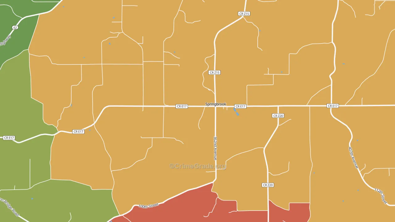 Springbrook, IA Map of Robbery Rates