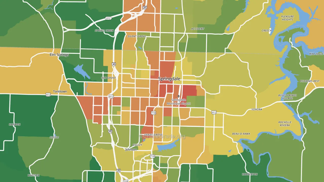 Springdale, AR Map of Robbery Rates