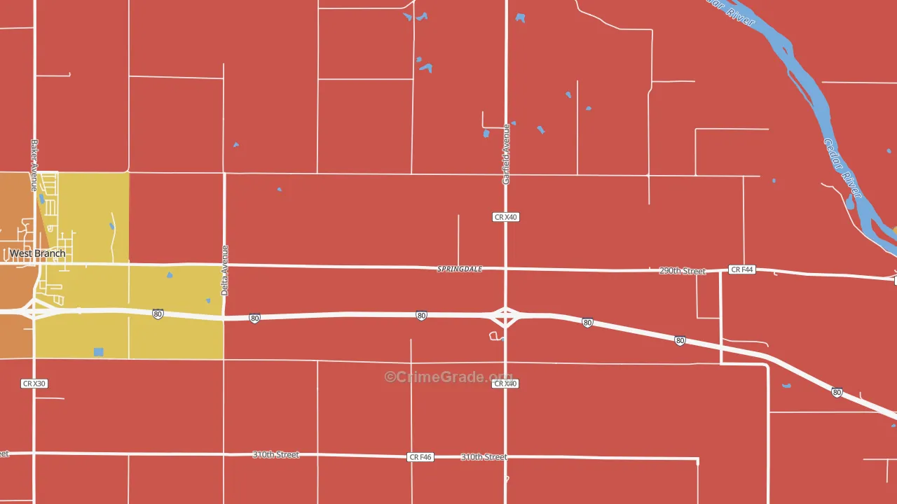 Springdale, IA Map of Robbery Rates